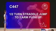 C447-1_2turn_Straddle_Jump_to_1arm_push_up.flv