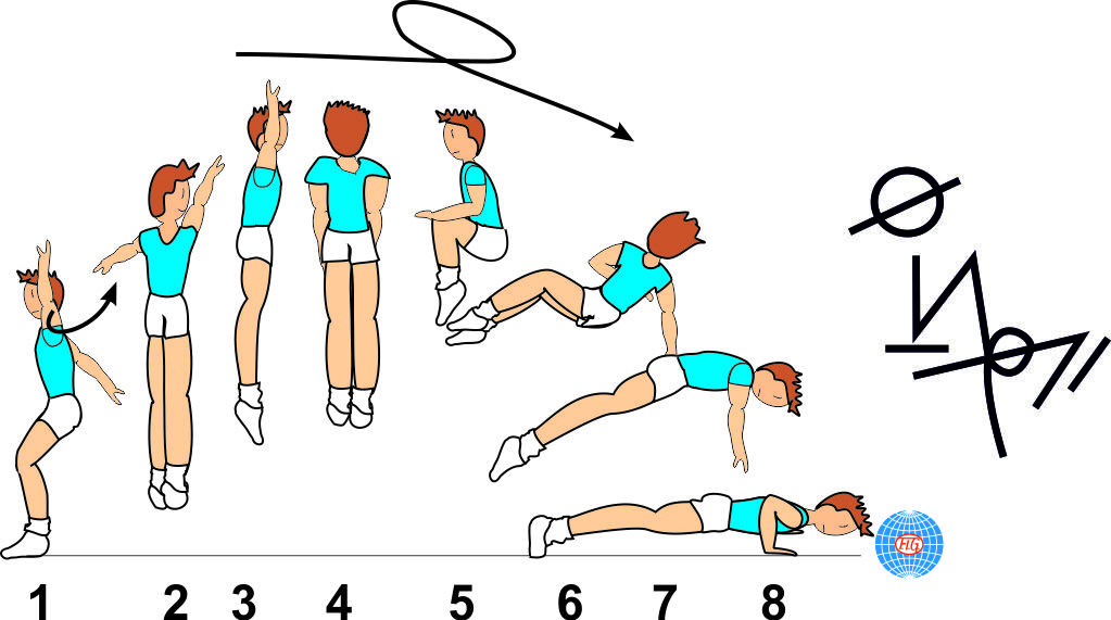 1  ½ TURN TUCK JUMP ½ TWIST TO PUSH UP