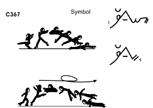 C 367 : ½  TURN STRADDLE LEAP TO 1 ARM PUSH UP  OR TO WENSON SUPPORT  (KALOYANOV TO 1 ARM PU OR TO WENSON)  