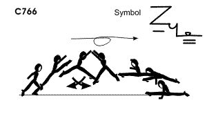 C 766 : SWITCH SPLIT LEAP ½  TURN TO SPLIT