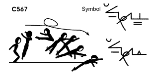 C 567 : ½ TURN PIKE JUMP ½   TWIST TO FRONTAL SPLIT (OR PRONE SPLIT)