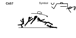 C 657 : ½ TURN KICK SPLIT LEAP ½ TWIST TO PUSH UP