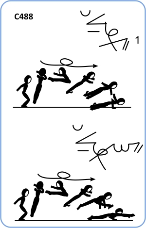 ½ TURN PIKE JUMP ½ TWIST TO 1 ARM PUSH UP OR TO WENSON