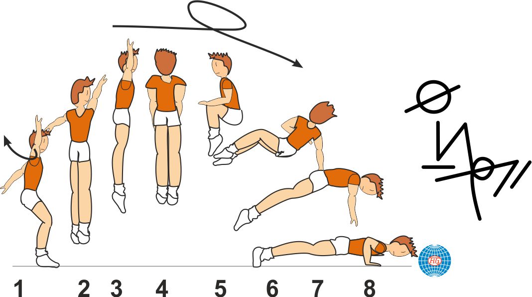 1  ½ TURN TUCK JUMP ½ TWIST TO PUSH UP